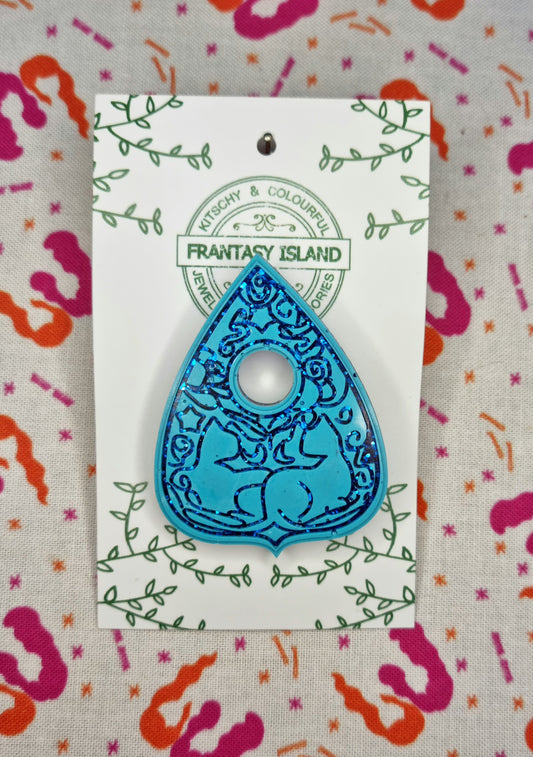 Blue Cat Planchette Brooch