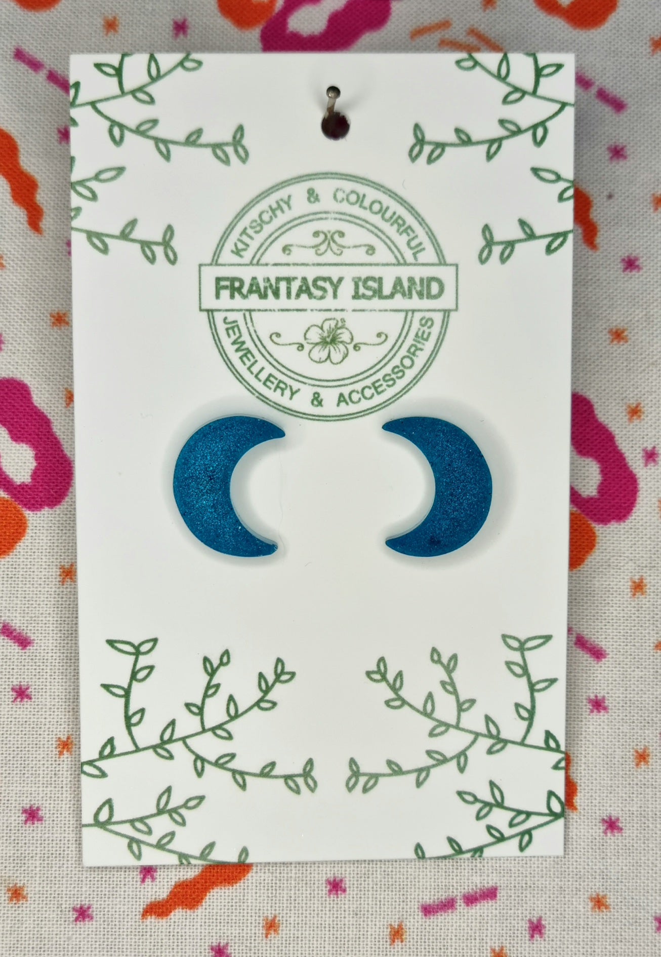 Deep Blue Teal Moon Studs