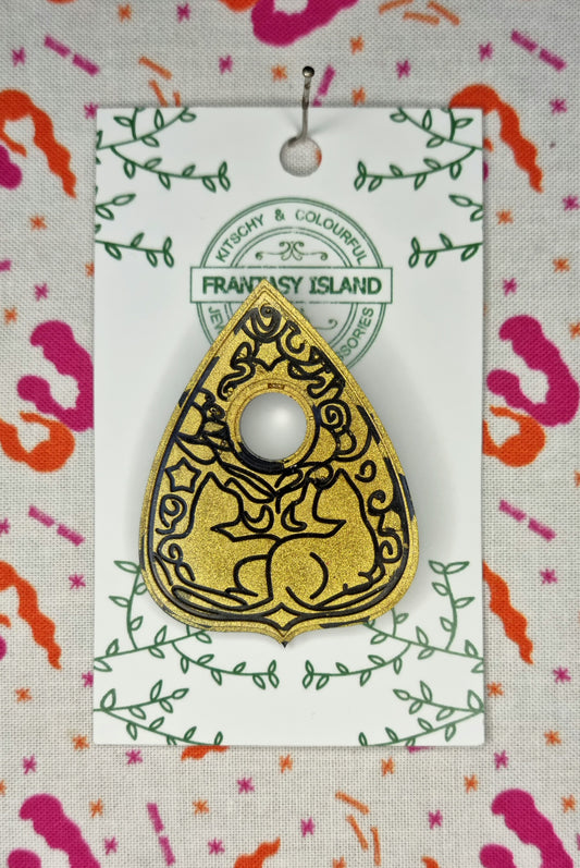Black & Gold Cat Planchette Brooch