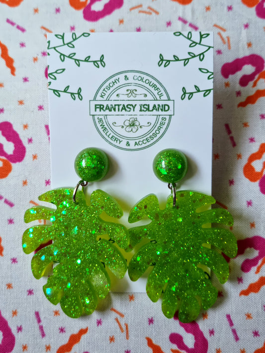 Leaf Green Glitter Monstera Leaves