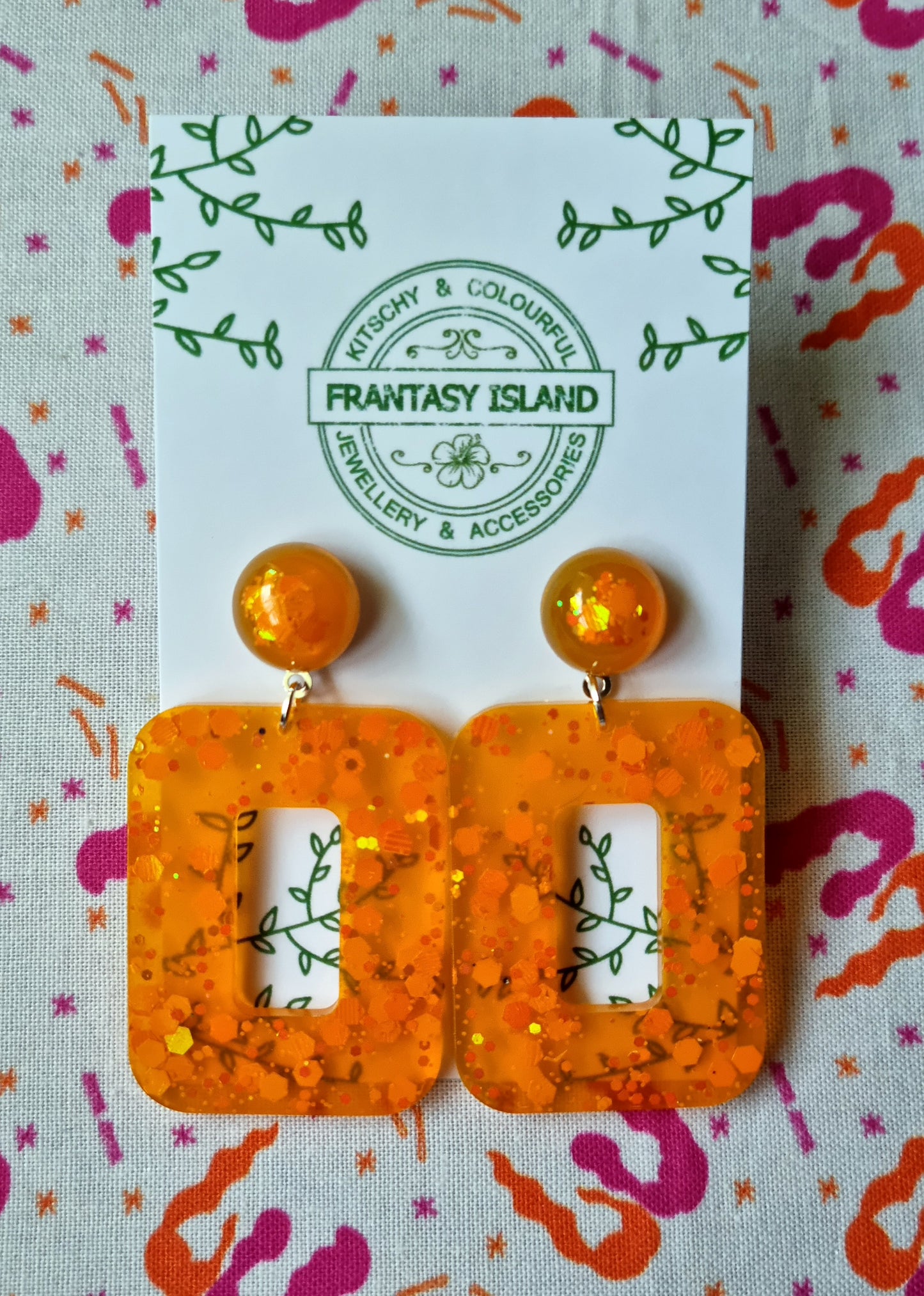 Orange Glitter Oblong Drops