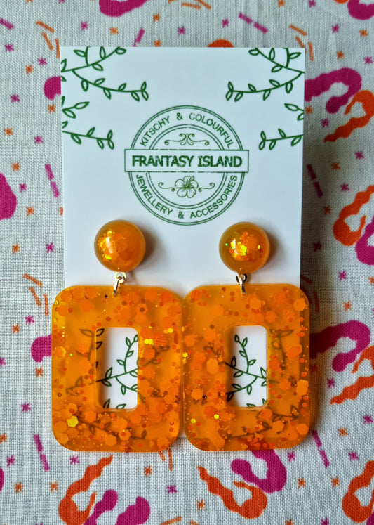 Orange Glitter Oblong Drops