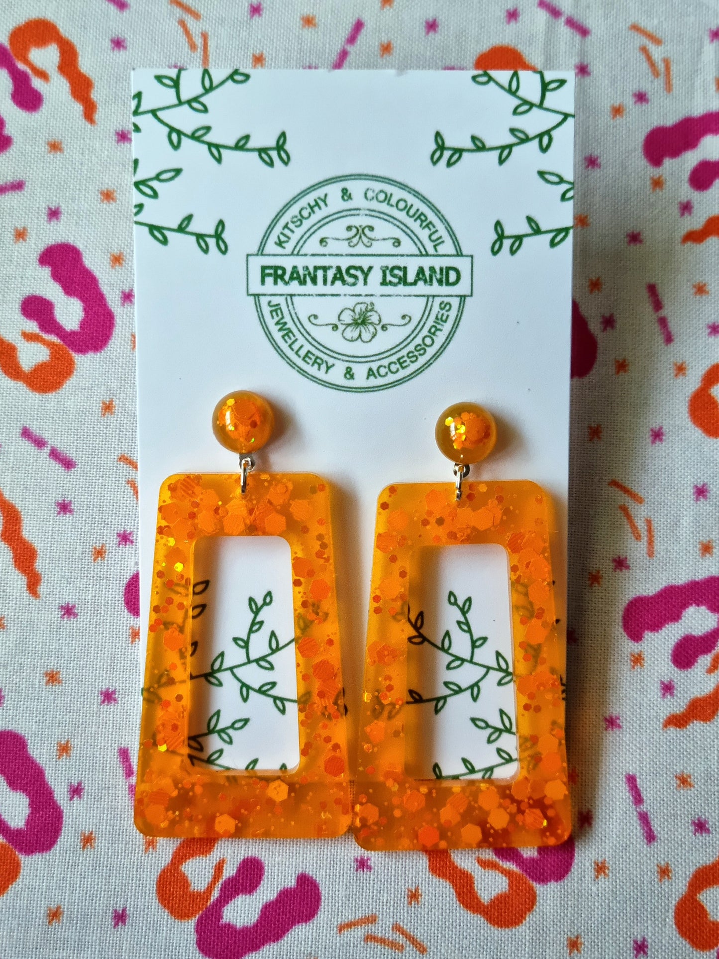 Orange Glitter Oblong Drops