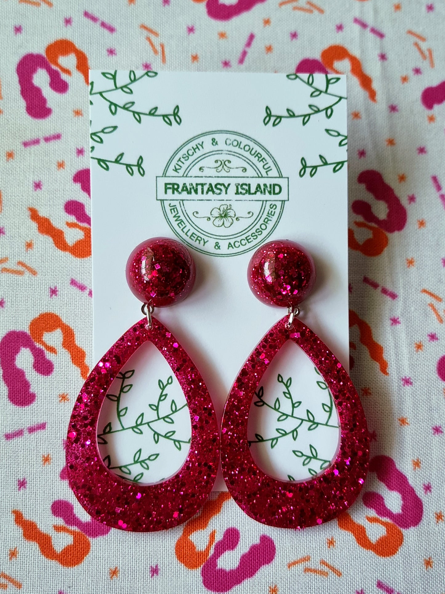 Cerise Glitter Teardrops