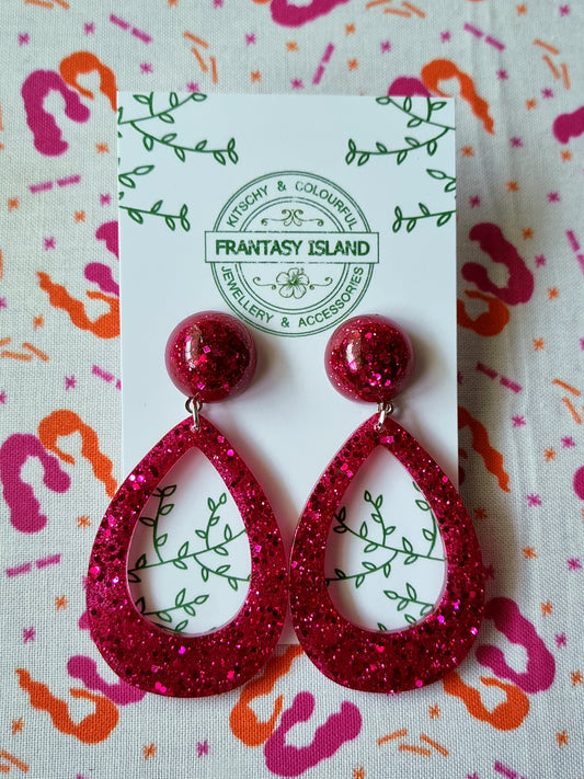 Cerise Glitter Teardrops