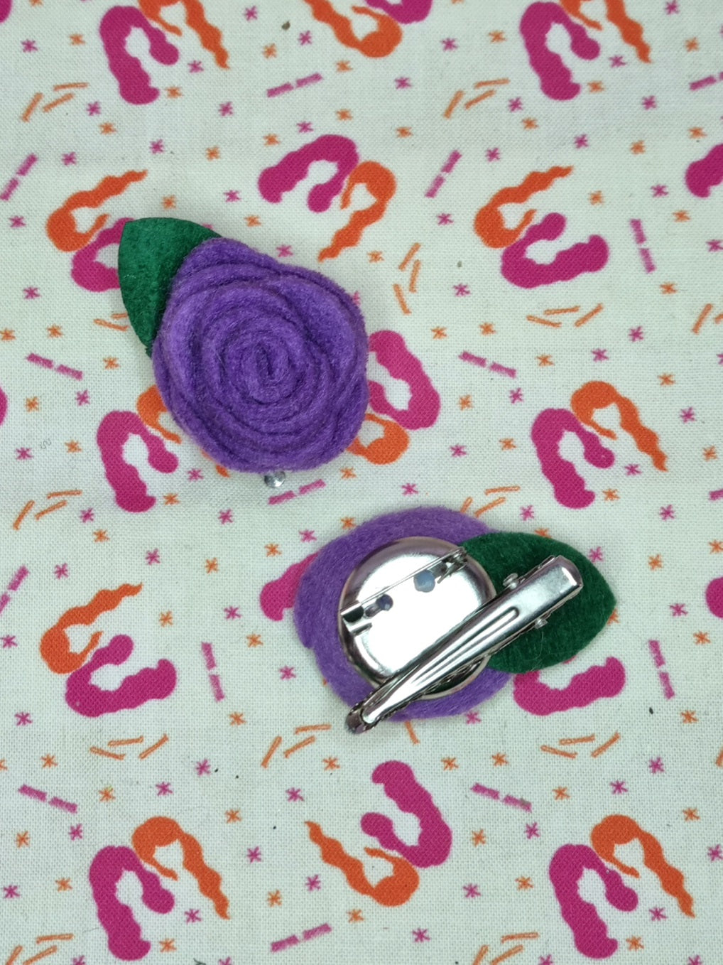 Purple Felt Rose Pin / Hairclip