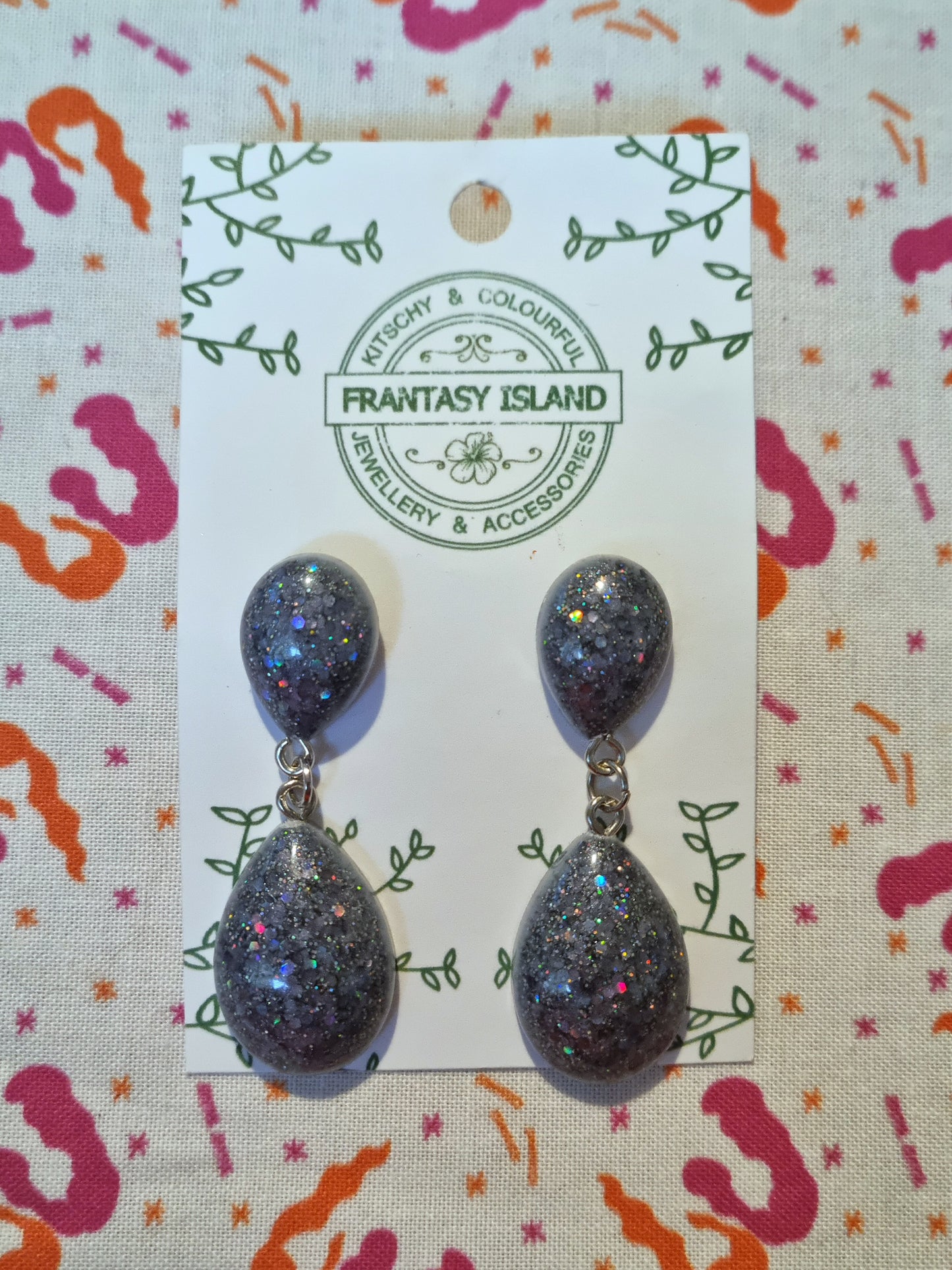 Gunmetal Glitter Teardrops