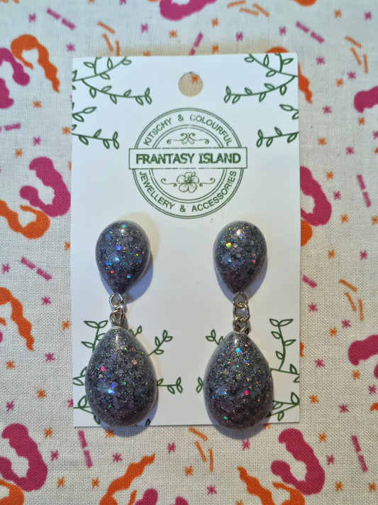Gunmetal Glitter Teardrops