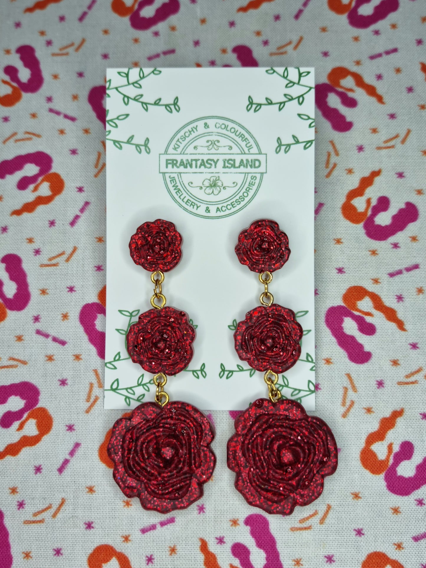 Deep Red Glitter Rose Drops