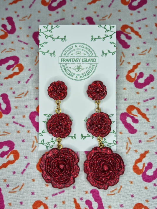 Deep Red Glitter Rose Drops
