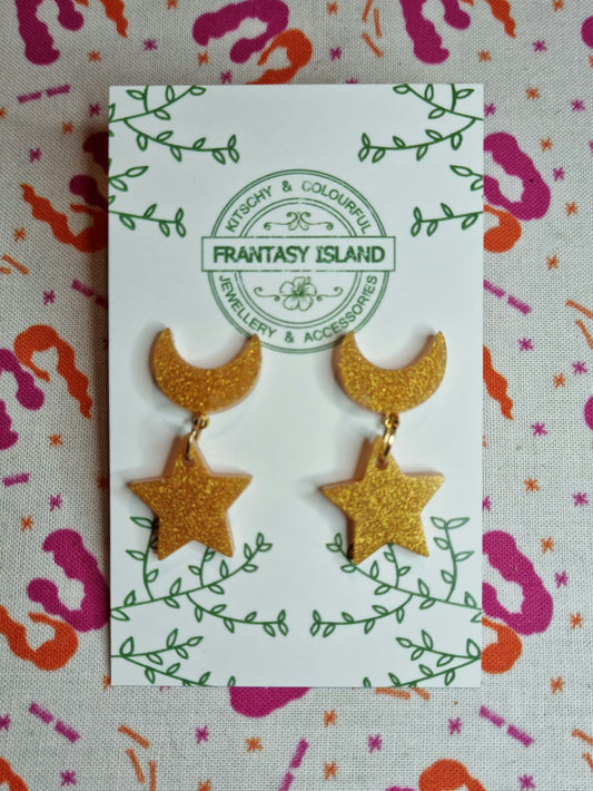 Warm Gold Moon & Star Drops