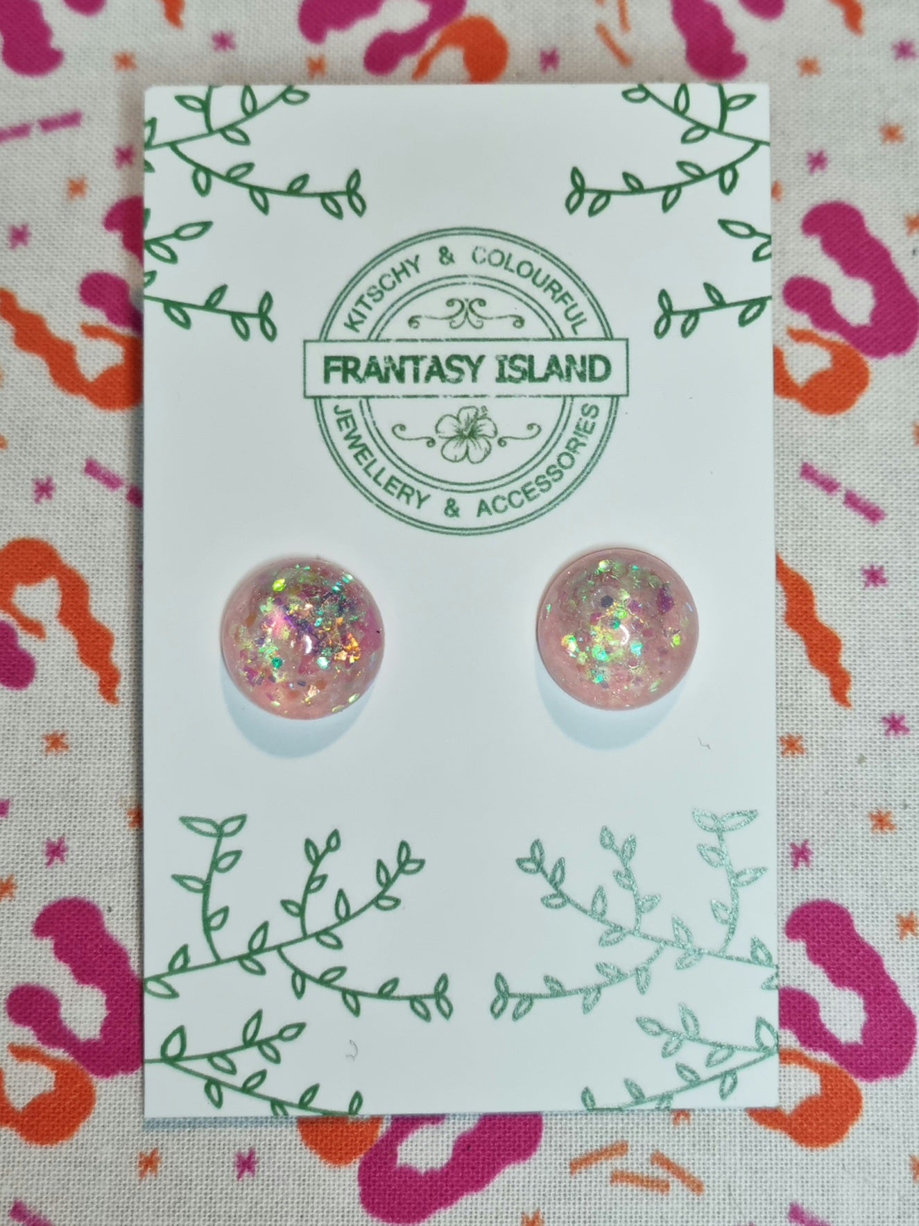 Pink Iridescent Glitter Dome Studs