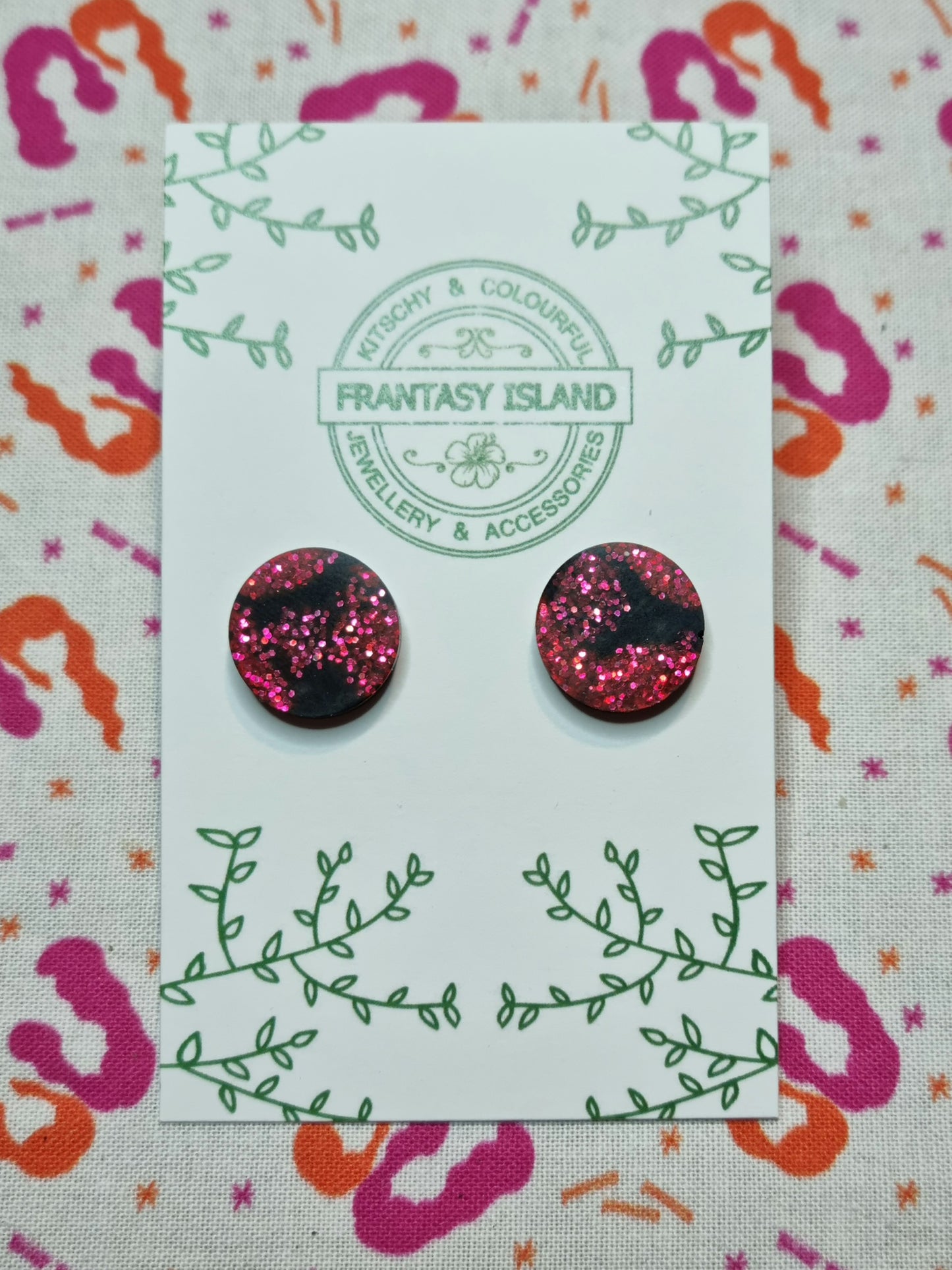 Black & Red Glitter Studs