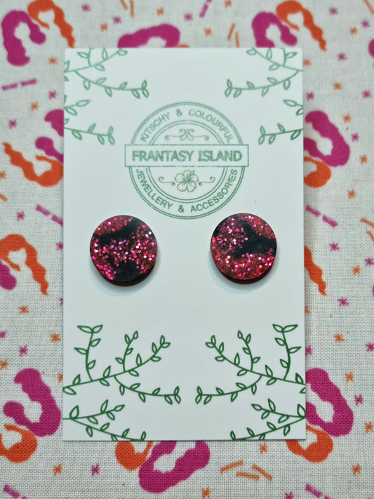 Black & Red Glitter Studs