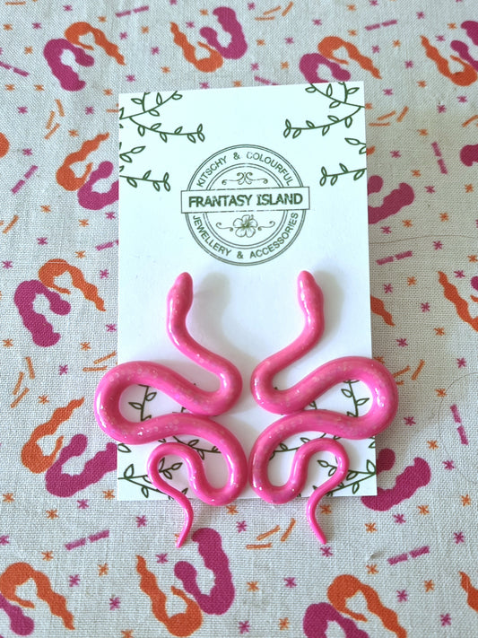 Pink Glitter Snake Studs