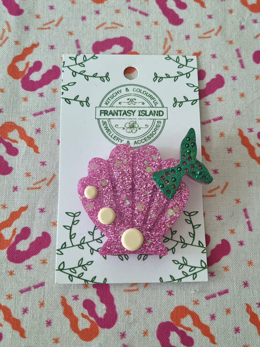 Lilac Glitter Shell Brooch
