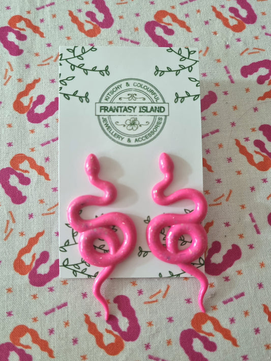 Pink Glitter Snake Studs