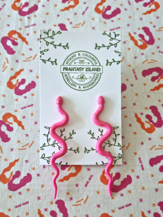 Pink Glitter Snake Studs