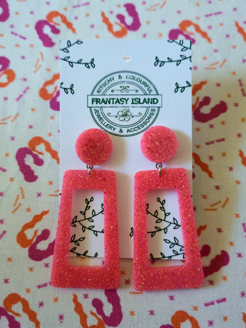 Coral Pink Glitter Rectangles