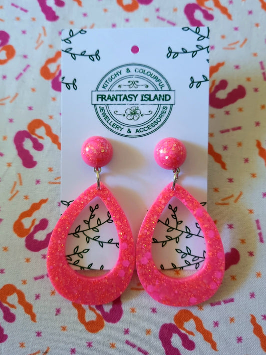 Coral Pink Glitter Teardrops