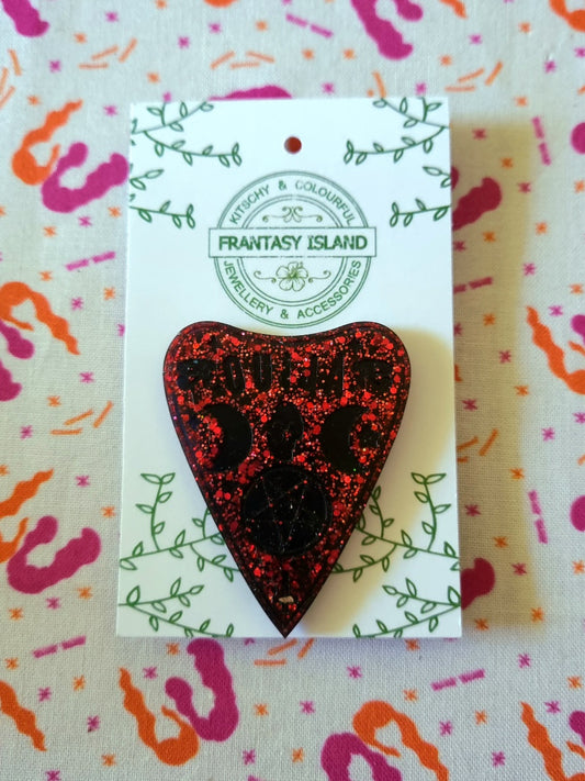 Red & Black Glitter Planchette Brooch