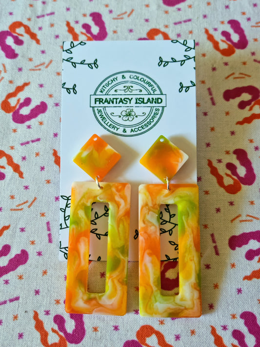White, Orange & Green Marbled Rectangles