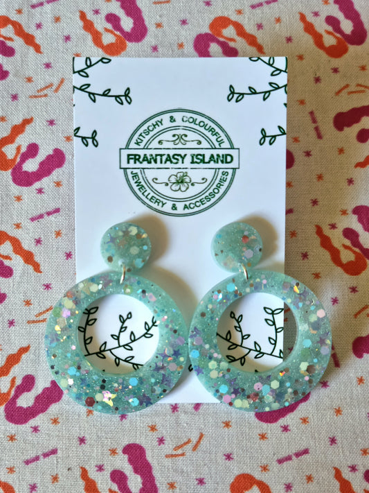 Mint Mermaid Glitter Hoops