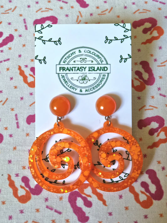 Orange Glitter Spiral Drops