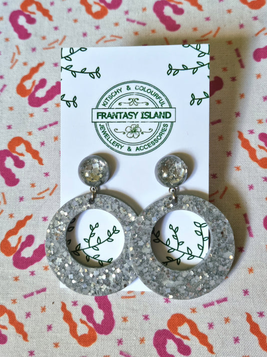 Silver Glitter Hoops