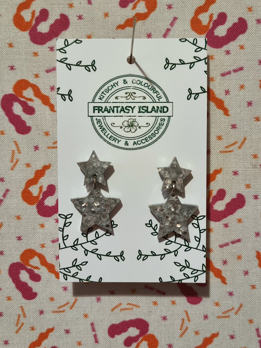 Silver Glitter Star Drops