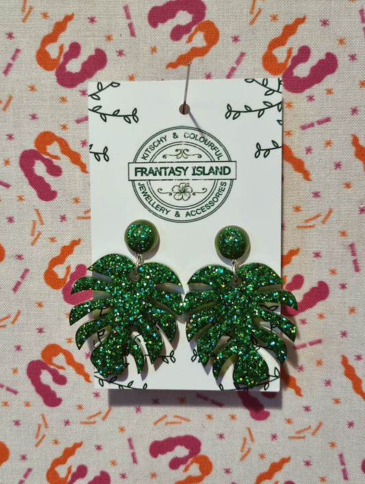 Kelly Green Holographic Monstera Leaves