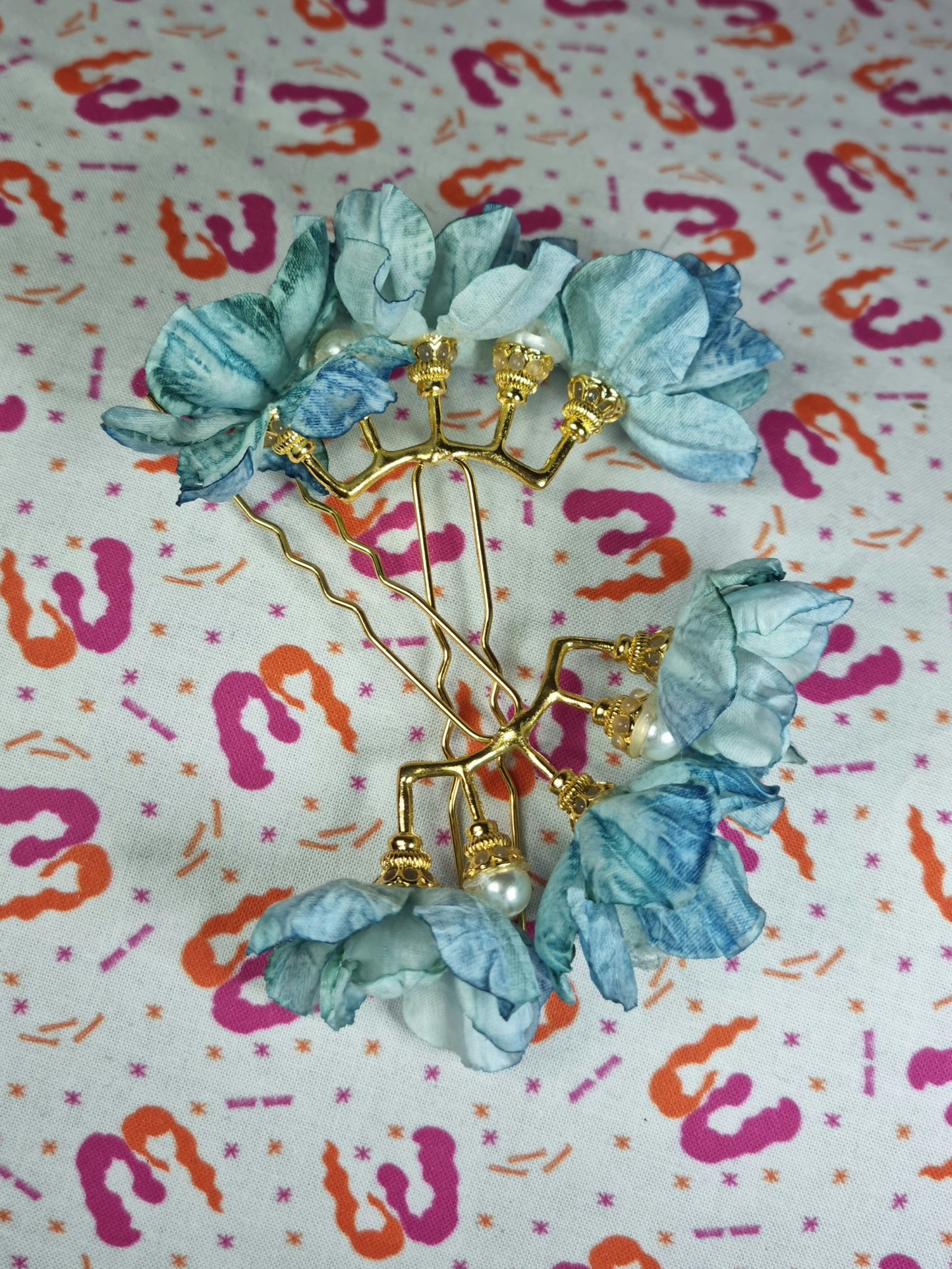 Watercolour Flower & Pearl Hair Pins
