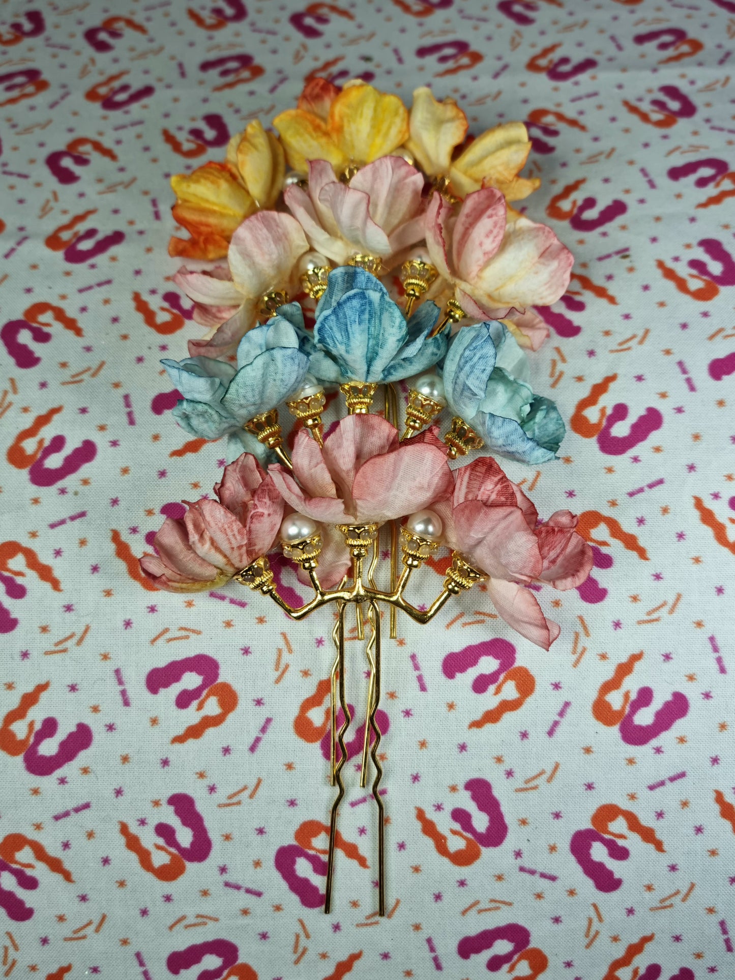 Watercolour Flower & Pearl Hair Pins