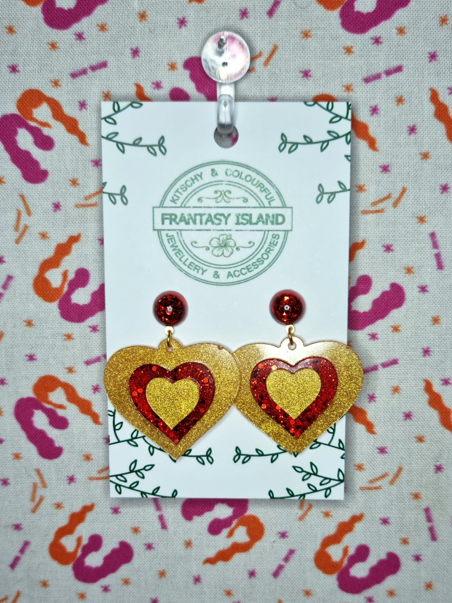 Gold & Red Stacked Hearts