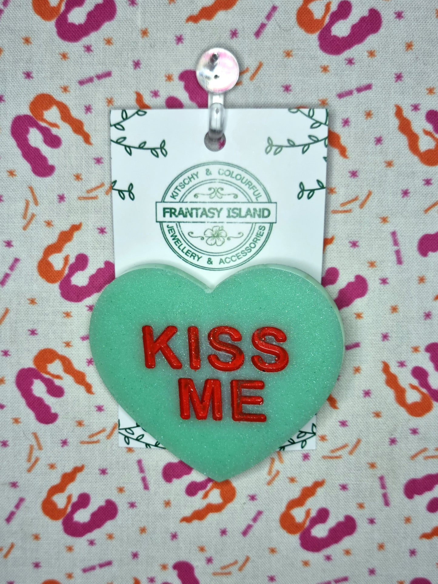 Mint Candy Heart Brooch - Kiss Me