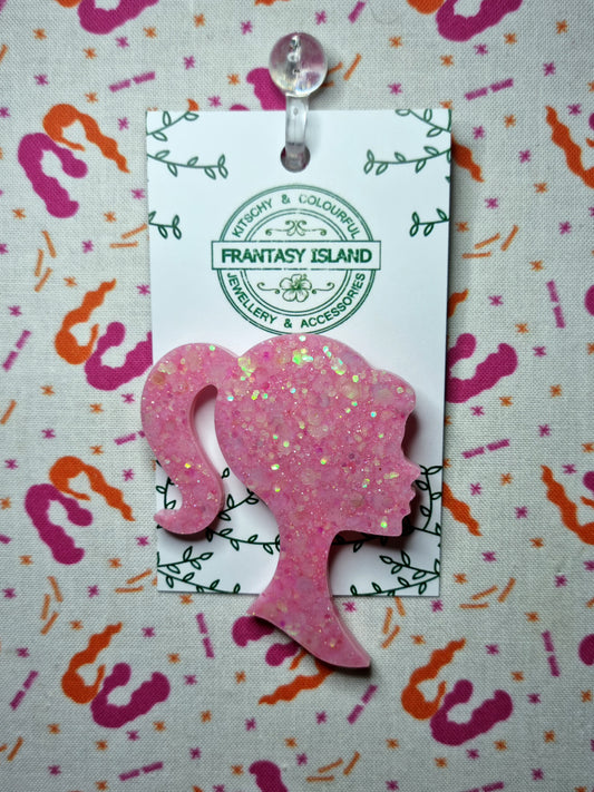 Glitter Barbie Head Pin