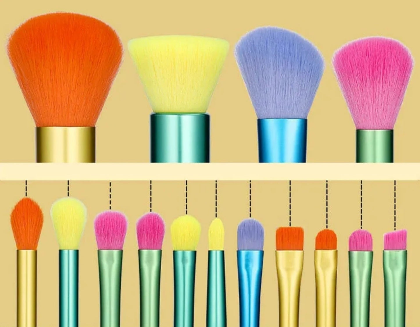 15 Piece Rainbow Makeup Brush Kit
