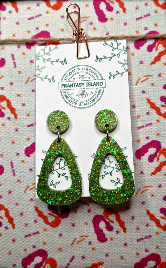Apple Green Glitter Teardrops