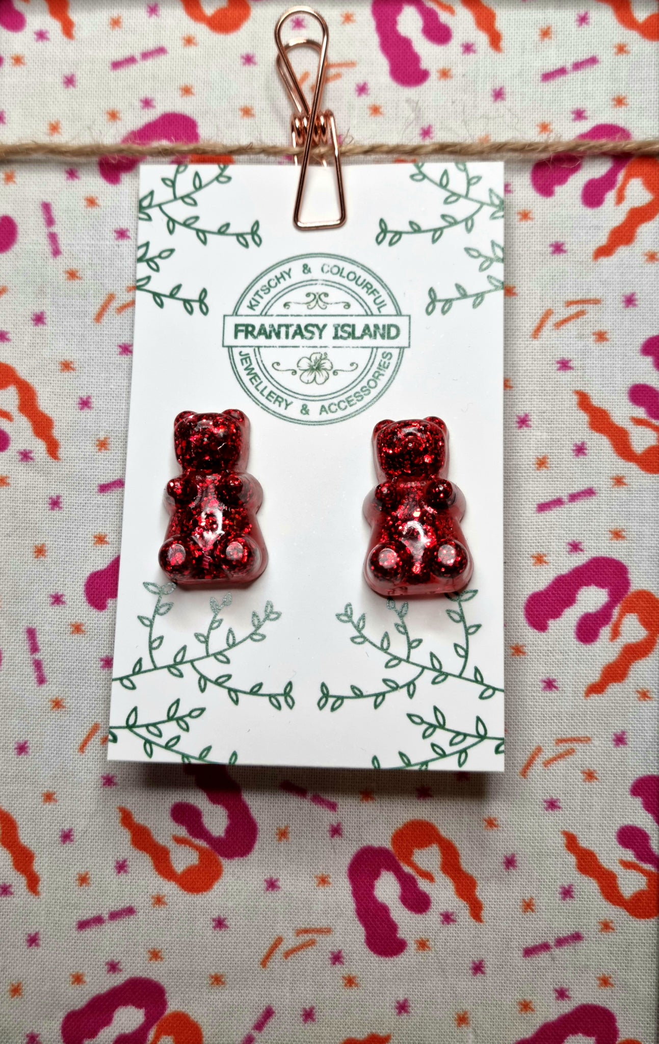 Red Glitter Gummy Bear Studs