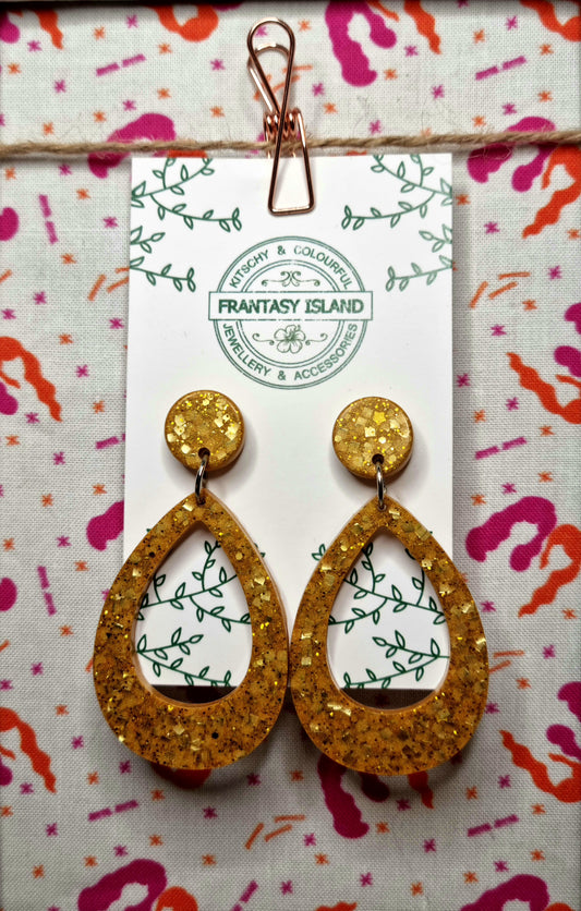 Deep Gold Glitter Teardrops