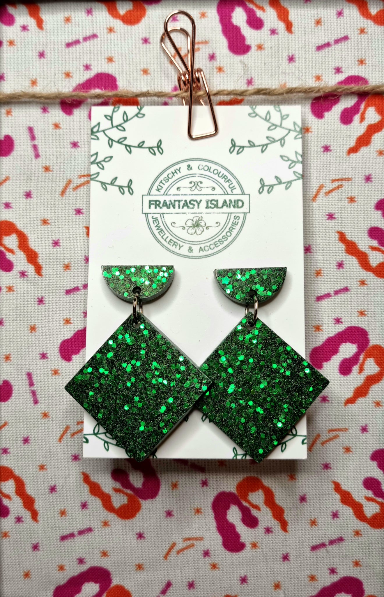 Emerald Glitter Square Drops