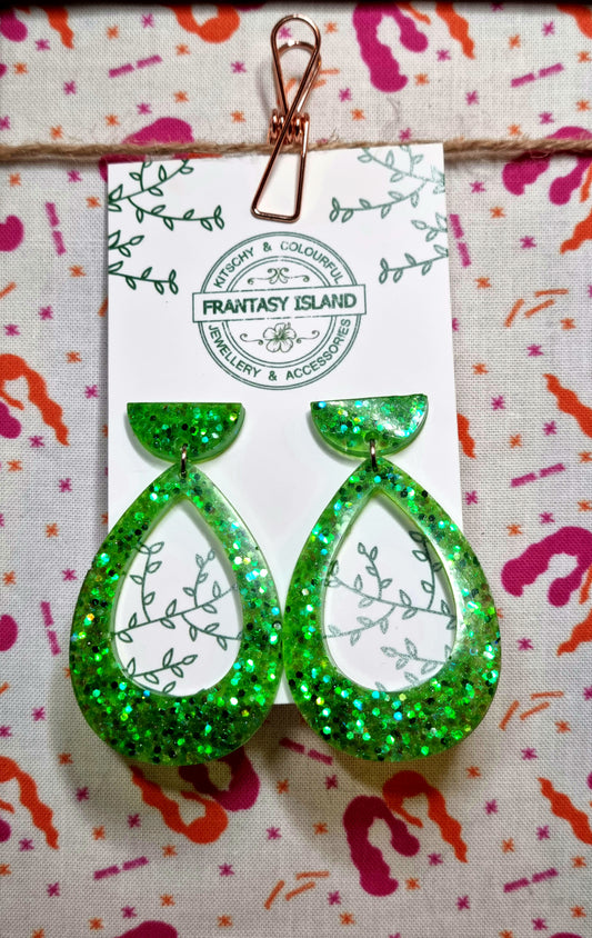 Leaf Green Glitter Teardrops