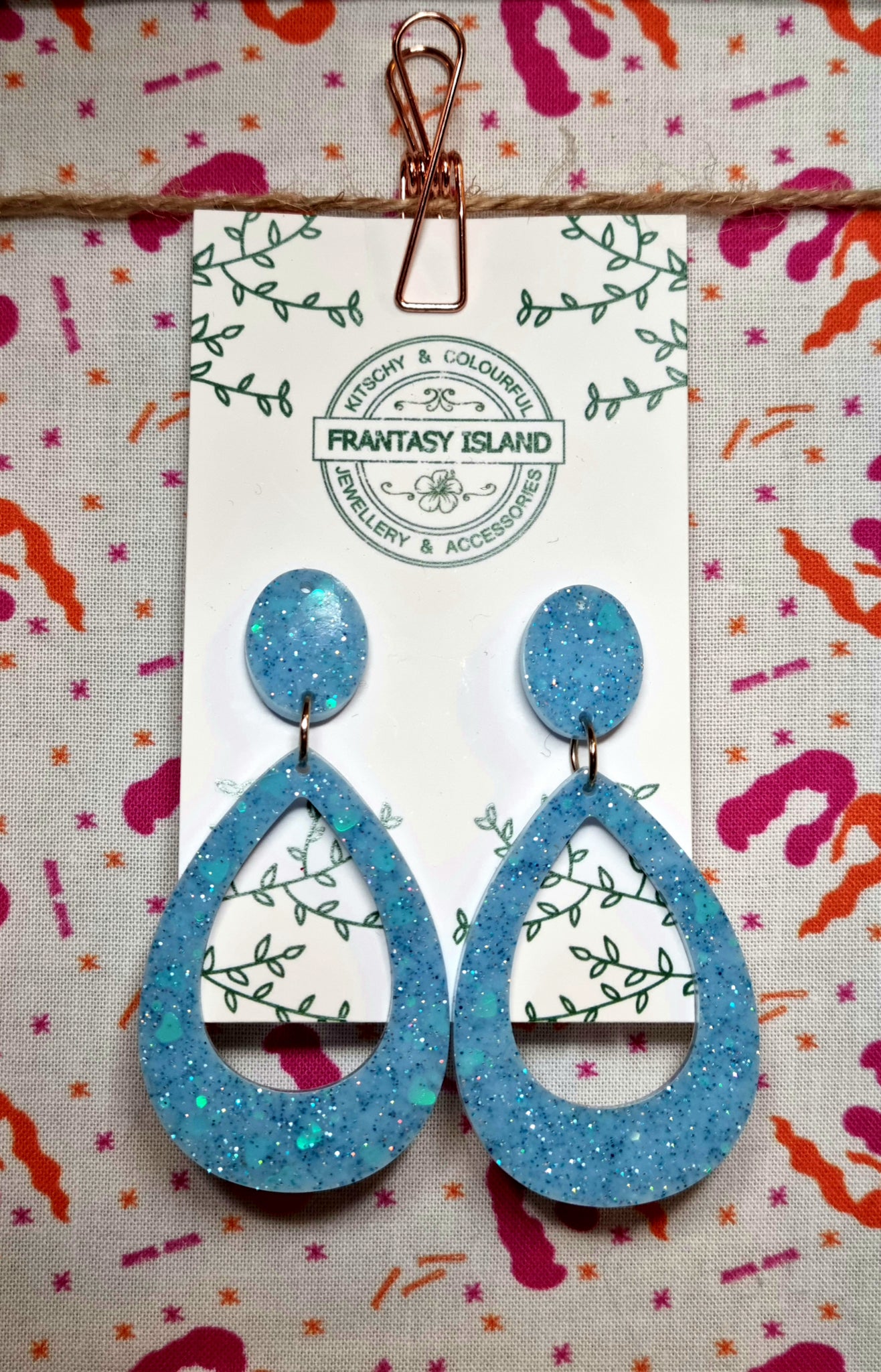 Pale Blue Glitter Teardrops