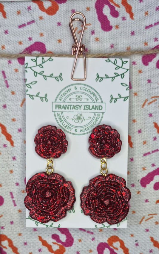 Red Glitter Rose Drops