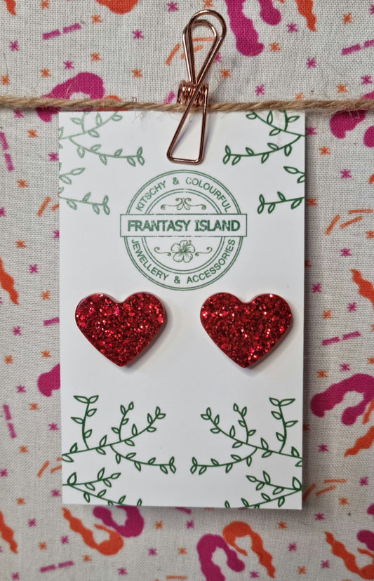 Red Glitter Heart Studs
