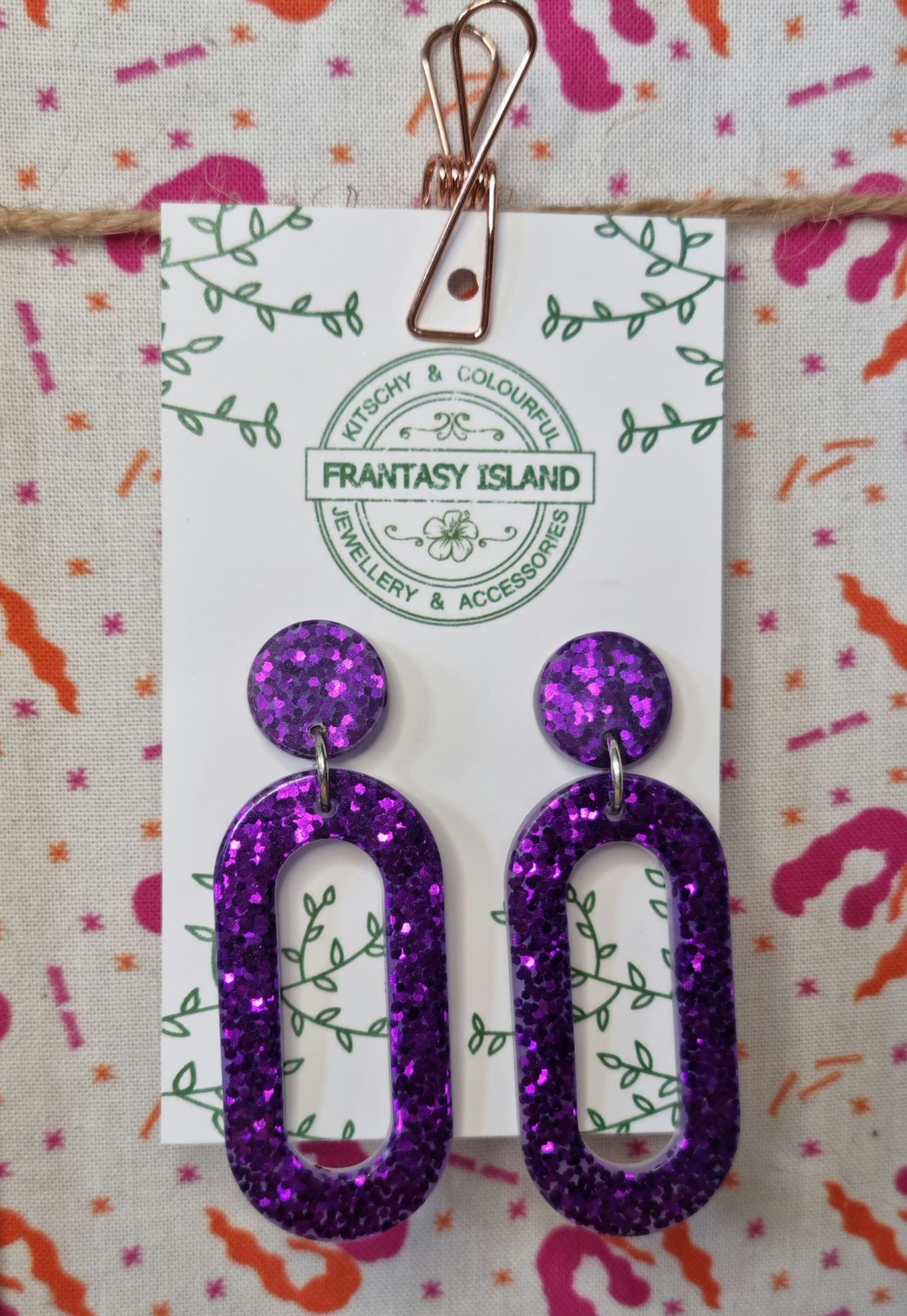 Electric Purple Glitter Oval Hoops