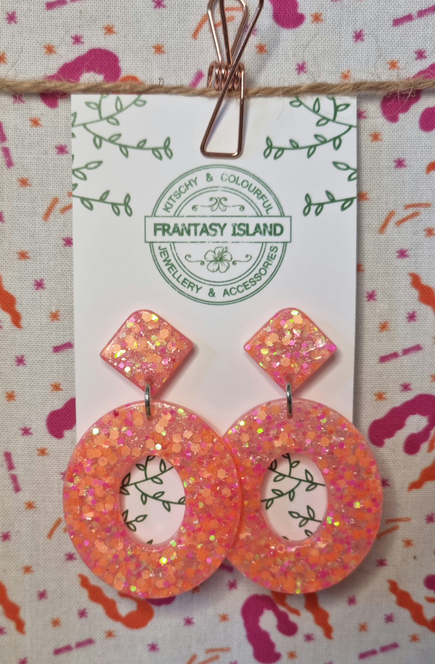 Neon Pink & Orange Glitter Oval Hoops