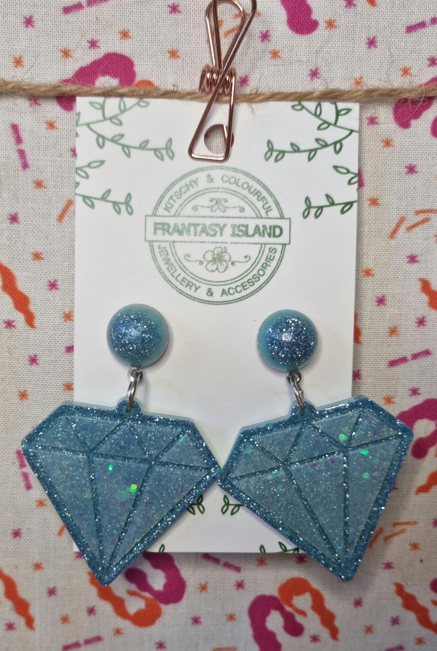 Blue Glitter Diamond Earrings
