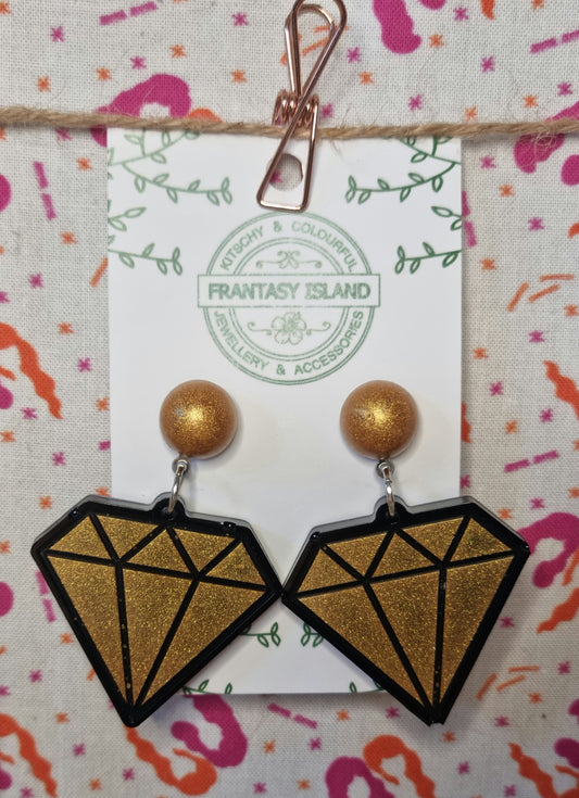 Black & Gold Diamond Earrings