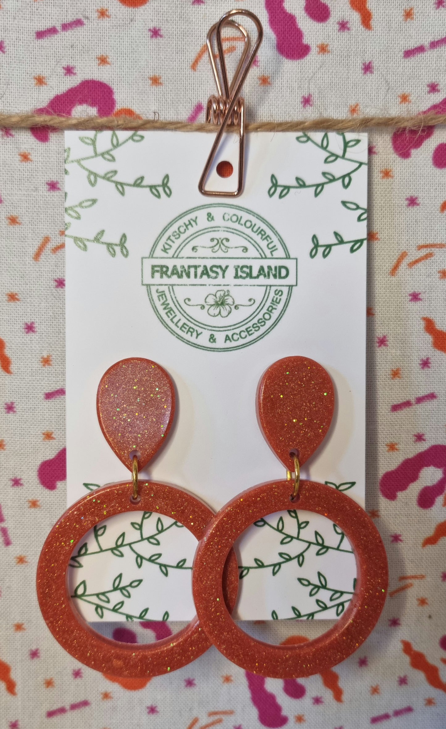 Burnt Orange Glitter Hoops